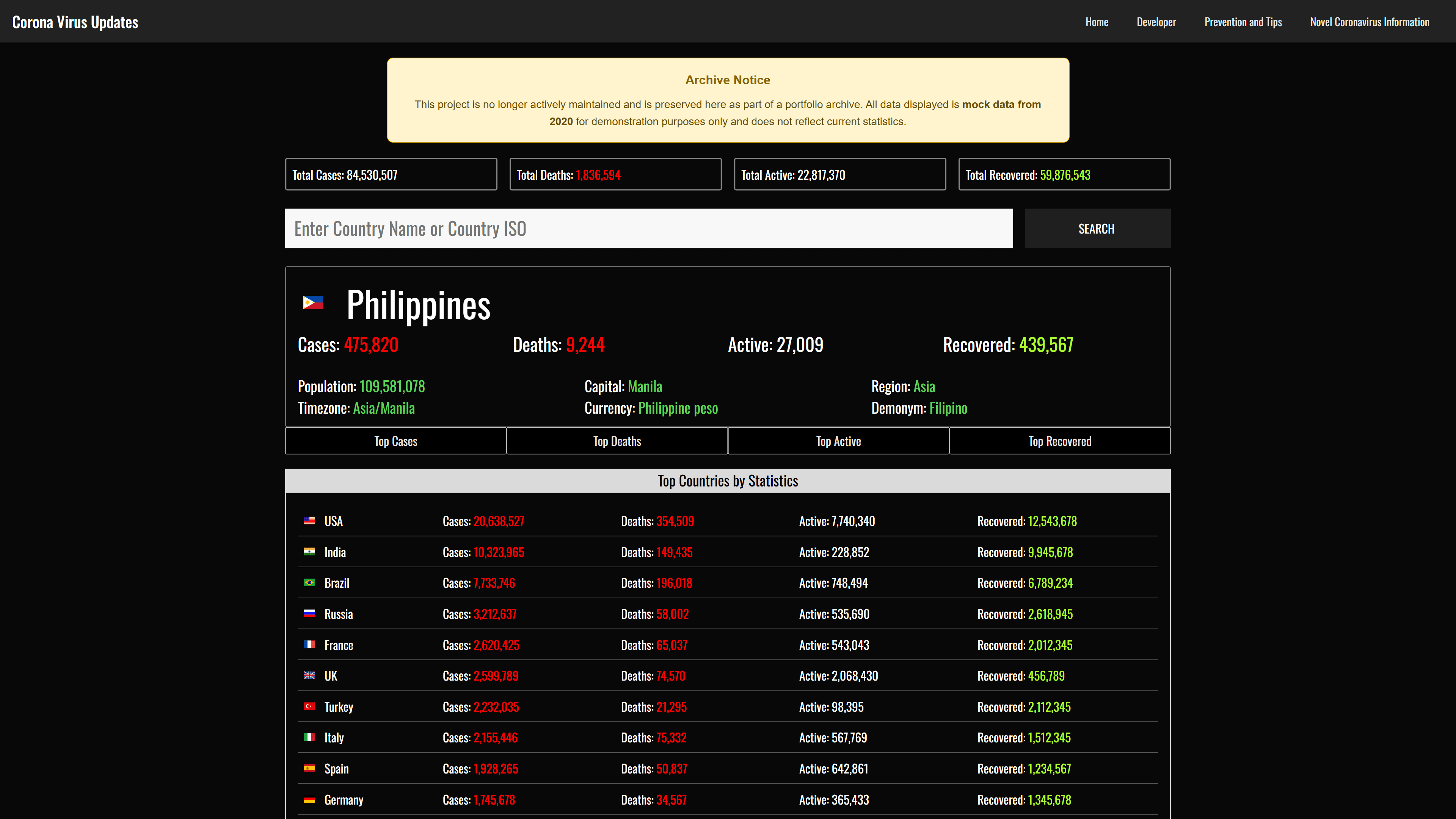 COVID-19 Updates Tracker Site